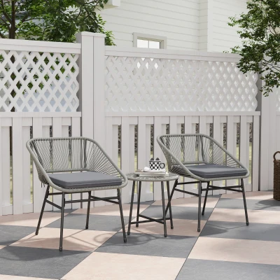Rattan Bistro Set 63W x 65D x 76H cm Light Grey