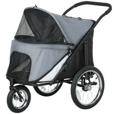 PawHut Hundebuggy 3 Räder mit leichtem Klappsystem, Aufbewahrungstasche, weiches Kissen, Sicherheitsleine, Grau