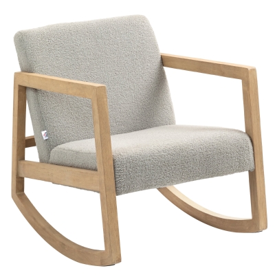 HOMCOM Rocking Chair Tissu Bouclé Pieds Bois Massif