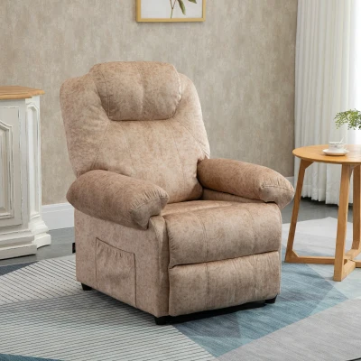 HOMCOM Sillón Relax Reclinable Manual Tapizado en Terciopelo Acolchado Sillón Relax con Reposapiés Retráctil y Bolsillos Laterales para Salón Oficina Dormitorio 88x91x108 cm Beige