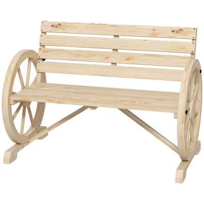 Outsunny Banc de Jardin, Design Roue de Chariot, pour 2 Personnes, Bois Naturel, 105,5 x 56 x 79 cm, Nature