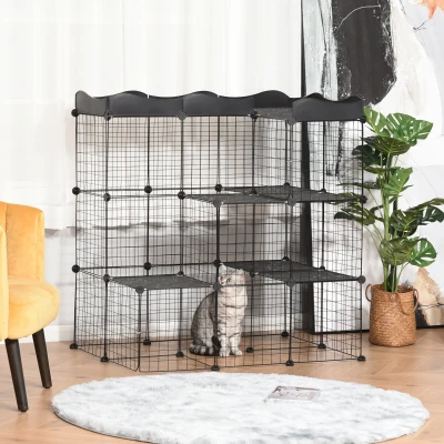 PawHut Recinto para Pequenos Animais com Forma Personalizável para Coelhos Porquinho da India 105x70x116 cm Preto