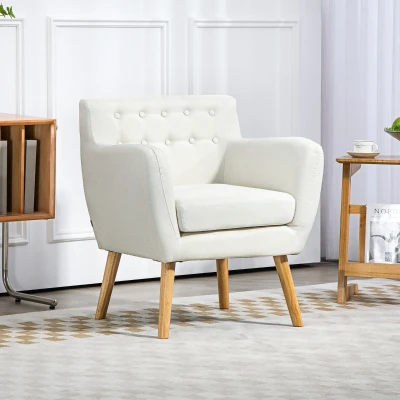 HOMCOM Poltrona de Sala de Estar Poltrona para Dormitório com Apoio para os Braços e Pés de Madeira 68x58,5x76 cm Creme