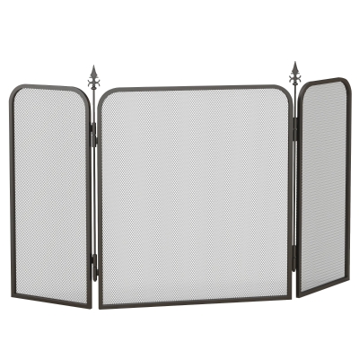 HOMCOM Pare-Feu Cheminée Pliable 3 Panneaux Métal Noir