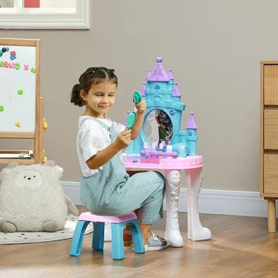 AIYAPLAY Coiffeuse Enfant 18PCS avec Miroir et Tabouret Château