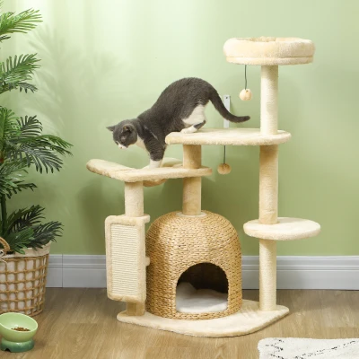 PawHut Arbre à Chat 112 cm Centre d'Activités Beige