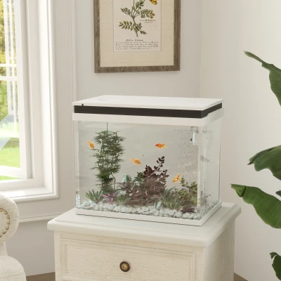 PawHut Aquarium en verre de 41 litres avec système de filtration, lumières LED, pompe à eau, pour différentes espèces de poissons, Blanc