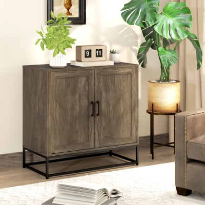 HOMCOM Sideboard Aufbewahrungsschrank 2 Türen mit in der Höhe verstellbarem Regal 80B x 40T x 78H cm, Naturholz