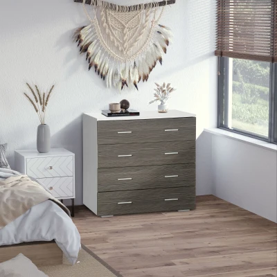 HOMCOM Sideboard Aufbewahrungsschrank im zeitgenössischen Stil 4 Schubladen 76 x 35 x 72 cm Weiß und Grau