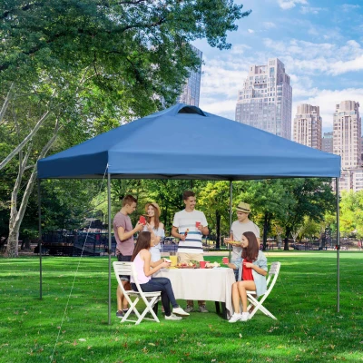 Outsunny Pavillon de jardin, Pavillon pliant, Tente de fête, Tente de jardin incl. Piquets de sol, Cordes d'amarrage, Tissu Oxford, 2,95 x 2,95 x 2,64 m, Bleu