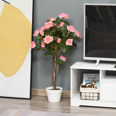 Outsunny Pink Rose Artificial Plant 90cm for Indoor Outdoor