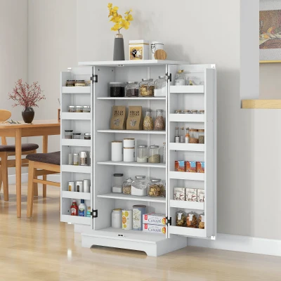 HOMCOM Buffet cuisine armoire de cuisine 5 niveaux avec portes et étagères réglables 60l x 40P x 120H cm grain de bois crème