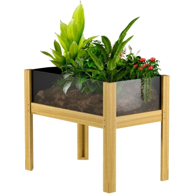 Outsunny Jardinière Surélevée 75x46x60,5cm Bois Naturel avec Drainage
