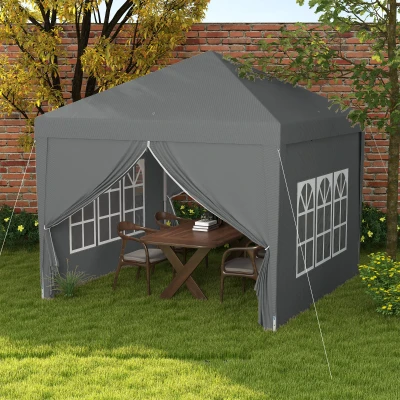Outsunny Pavillon Partyzelt Faltbarer 3 x 3 m mit 4 abnehmbaren Seitenwänden + Transporttasche Grau