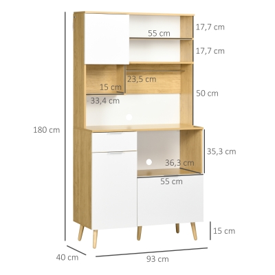 HOMCOM Alacena de Cocina Mueble Auxiliar de Cocina con 3 Puertas Cajón Estante Ajustable y Toallero 93x40x180 cm Natural(m-3)