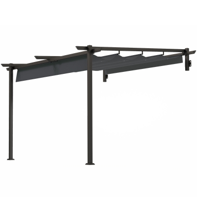 Outsunny Pavillon, 3 x 3 m Pergola, Toit de terrasse coupe-vent, Montage mural, Toit ajustable, pour Jardin, Terrasse, Gris foncé