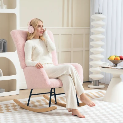 HOMCOM Teddy Fleece Rocking Chair - Pink