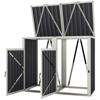 Outsunny Mülltonnenverkleidung für 2 Behälter à 240L, Außenabdeckung für Mülltonnen, 180° Klappdeckel, feuerverzinkter Stahl 73 x 81 x 122 cm, Dunkelgrau