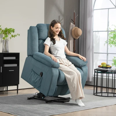 HOMCOM Sillón Relax Reclinable Eléctrico Levanta Personas con Mando a Distancia y Bolsillos Laterales Sillón Elevador Azul