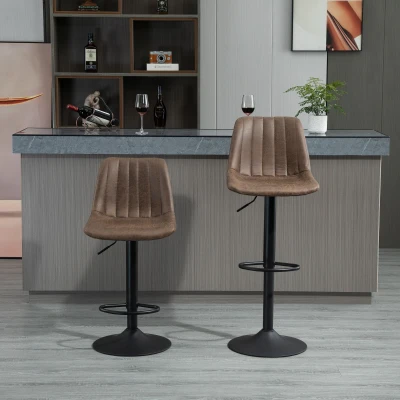HOMCOM 2er-Set Barhocker im Retrodesign, inkl. Fußstütze, höhenverstellbar, Gaslift, Braun + Schwarz