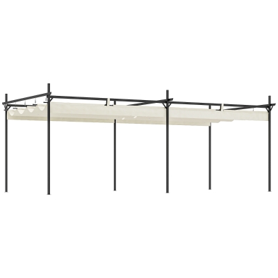 Outsunny Pérgola con Techo Retráctil 6x3 m Cenador con Tela de Poliéster Anti-UV Resistente al Agua Crema
