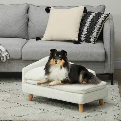 PawHut Canapé pour Chien 70cm Peluche Crème avec Coussin