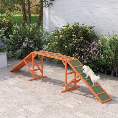 PawHut Rampe d'agilité pour chiens, Parcours, antidérapante, résistante aux intempéries, en bois, 325 x 55 x 69 cm, Orange