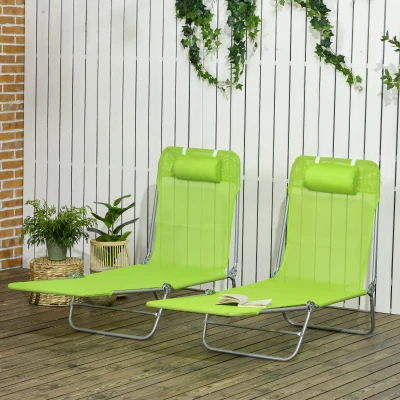 Outsunny Folding Sun Lounger Set of 2 Steel Green