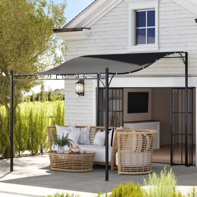 Outsunny 2,5 x 3 m Pergola, Wandmontierter Garten-Pavillon, wasserbeständig, Metallrahmen, Ablauflöcher, Schattendach, Dunkelgrau