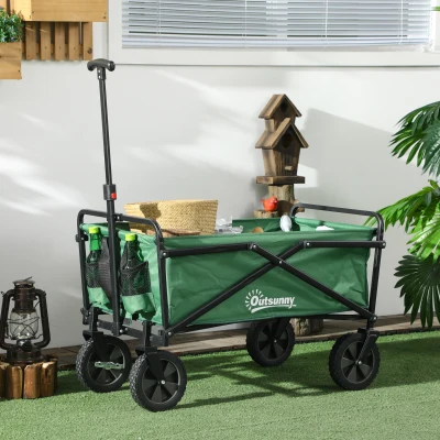 Outsunny Faltbarer Rollwagen Transportwagen mit Rädern Belastung 40 kg verstellbarer Griff 83 x 50 x 99 cm Dunkelgrün