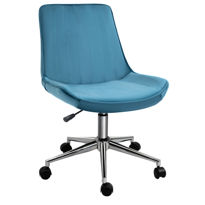 HOMCOM Bürostuhl Schreibtischstuhl Drehstuhl drehbar Höhenverstellbar 360°, Samtstoff, Blau, 52,5 x 60 x 82-91 cm