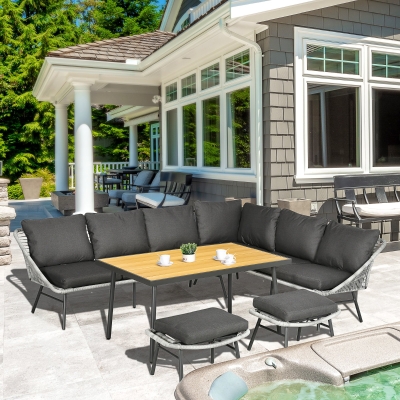 Outsunny 6-Seater Rattan Garden Sofa Set with Table, Grey 193x72x75cm