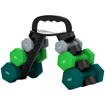 SPORTNOW Haltères Hexagonaux 2x1kg 2x3kg 2x5kg avec Support
