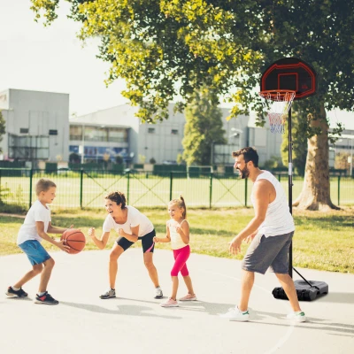 HOMCOM Outdoor Basketballkorb mit Standfuß und Leichtgewichtsbasis auf Rollen, verstellbare Höhe 2,1-2,6 m (Korb)