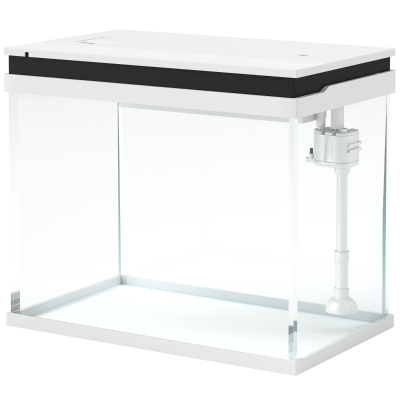 PawHut Aquarium en verre de 41 litres avec système de filtration, lumières LED, pompe à eau, pour différentes espèces de poissons, Blanc