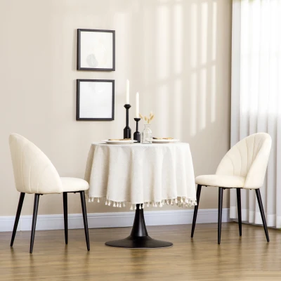 HOMCOM Set 2 Sedie Imbottite per Soggiorno e Sala da Pranzo Beige