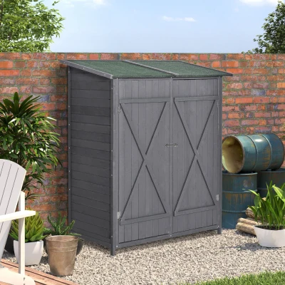 Outsunny Fir Wood Garden Shed Grey 139x75 with Roof