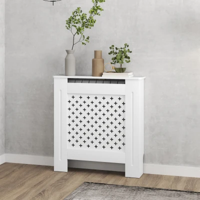 HOMCOM Cache Radiateur Bois Blanc Grille Croisée 78x19x82 cm