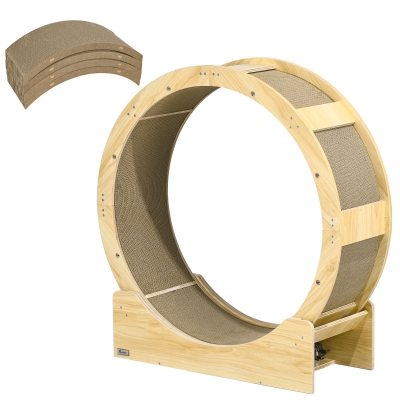 Roue d'Exercice Chat Marron Chêne avec 4 Planches Griffoirs