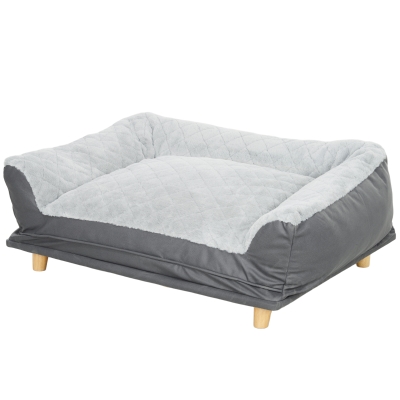 PawHut Canapé Chien Gris Housse Lavable Pieds Bois 100x70x30cm