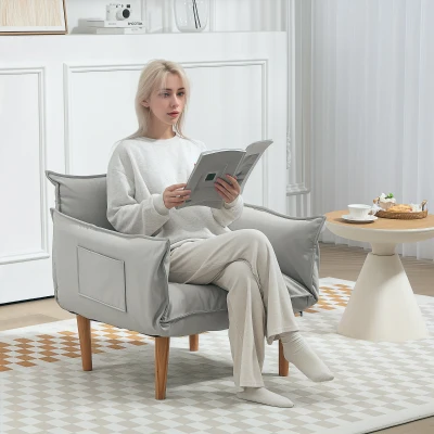 HOMCOM Fauteuil Lounge 2-en-1 Réglable, Fauteuil de Sol avec Coussin, Fauteuil Rembourré, pour Salon, Chambre à coucher, Gris clair