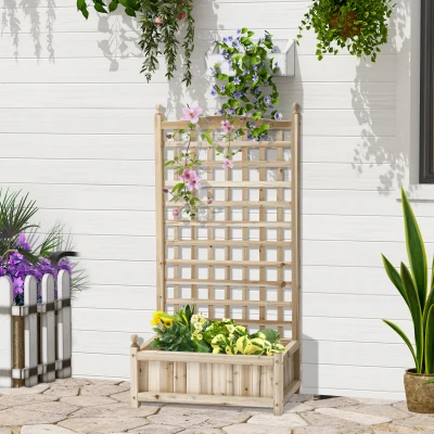 Outsunny Jardinière surélevée avec treillis pour plantes grimpantes Bac à fleurs Arche à rosiers avec support pour plantes grimpantes Jardin Bois Naturel 64 x 28 x 120 cm
