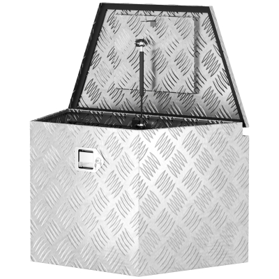 HOMCOM Werkzeugkasten für Anhänger aus Aluminium, abschließbar, in trapezförmigem Design, 73,7 x 41 x 46 cm, silber