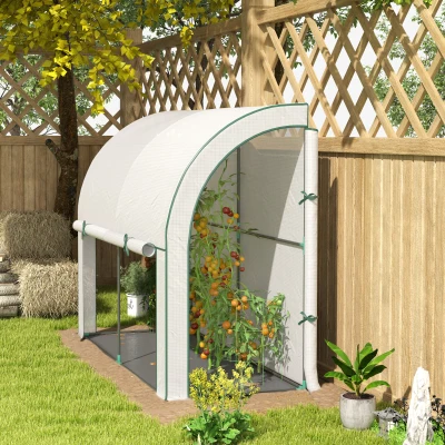 Outsunny Serre d'hivernage murale serre adossée barrière anti-herbe portes et panneau frontal enroulables 200 x 80 x 157 cm blanc