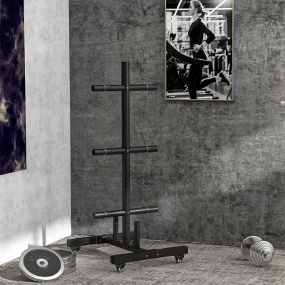 SPORTNOW Hantelscheibenablage, 6 Tragarme, 2 Hülsen für Hantelstangen, bis 200 kg, Stahl, 70 x 60 x 135 cm, schwarz
