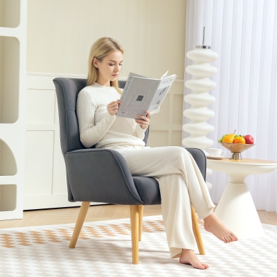 HOMCOM Fauteuil rembourré, fauteuil de salon avec capitonnage, revêtement en velours doux, jusqu'à 120 kg, Gris