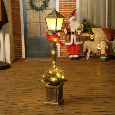 Outsunny Lampadaire Noël LED 1,25m Décoration avec Baies et Nœud