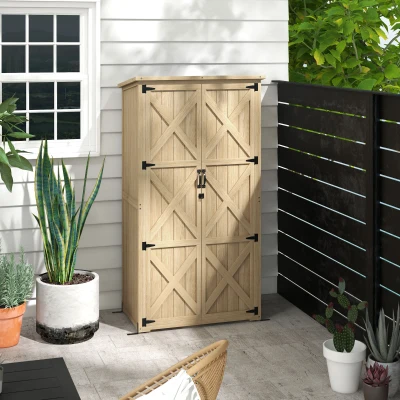 Outsunny Gartenschrank Schuppen für Werkzeuge 90L x 54,5B x 161/168,5H cm 2 Regale bitumendach dichtung kiefer imprägniert