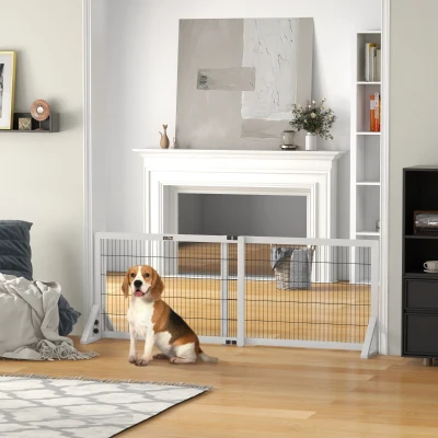 PawHut Barrière Chien 2 Panneaux Réglable 101-181cm Bois Acier Blanc