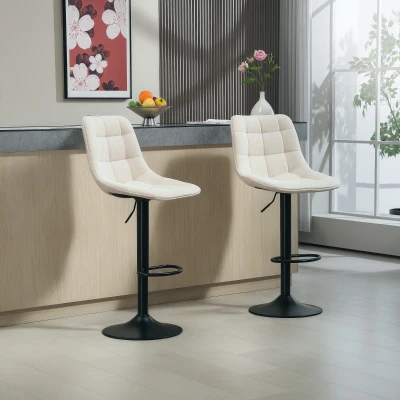 HOMCOM Modern Barkrukken, Set van 2 Draaibare Barstoelen met Rugleuning, In hoogte verstelbaar, met Voetsteun, Gestoffeerd, Beige